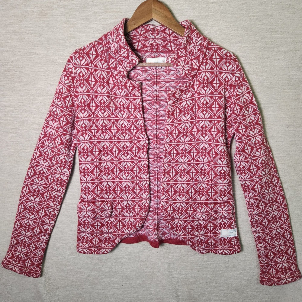 Odd Molly Red Fair Isle Lambwool Blend Cardigan Open Front Sweater Jacket Size M